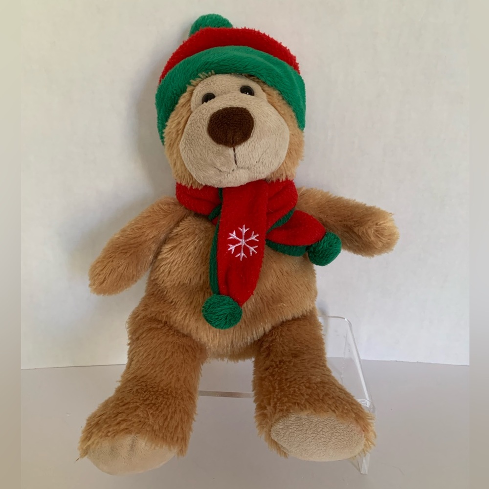 Caltoy Festive Teddy Bear Stuffed Animal Hat Snowflake Scarf Brown Red Green